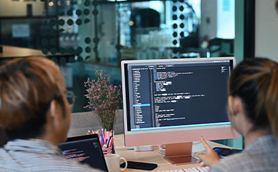 Business professionals collaborating in a modern office