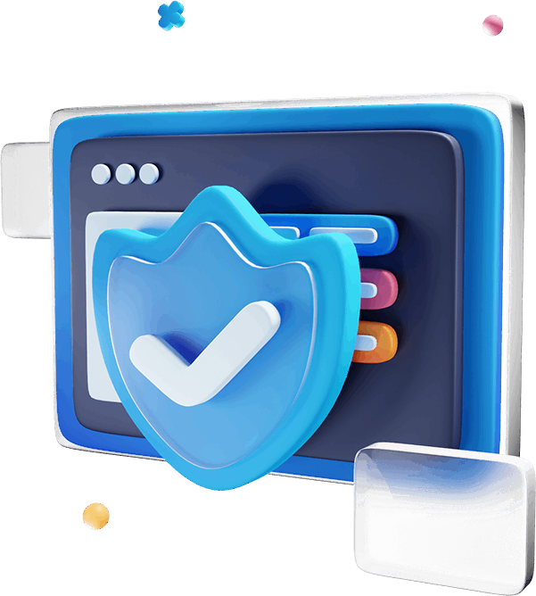 3D illustration of a shield protecting a browser window