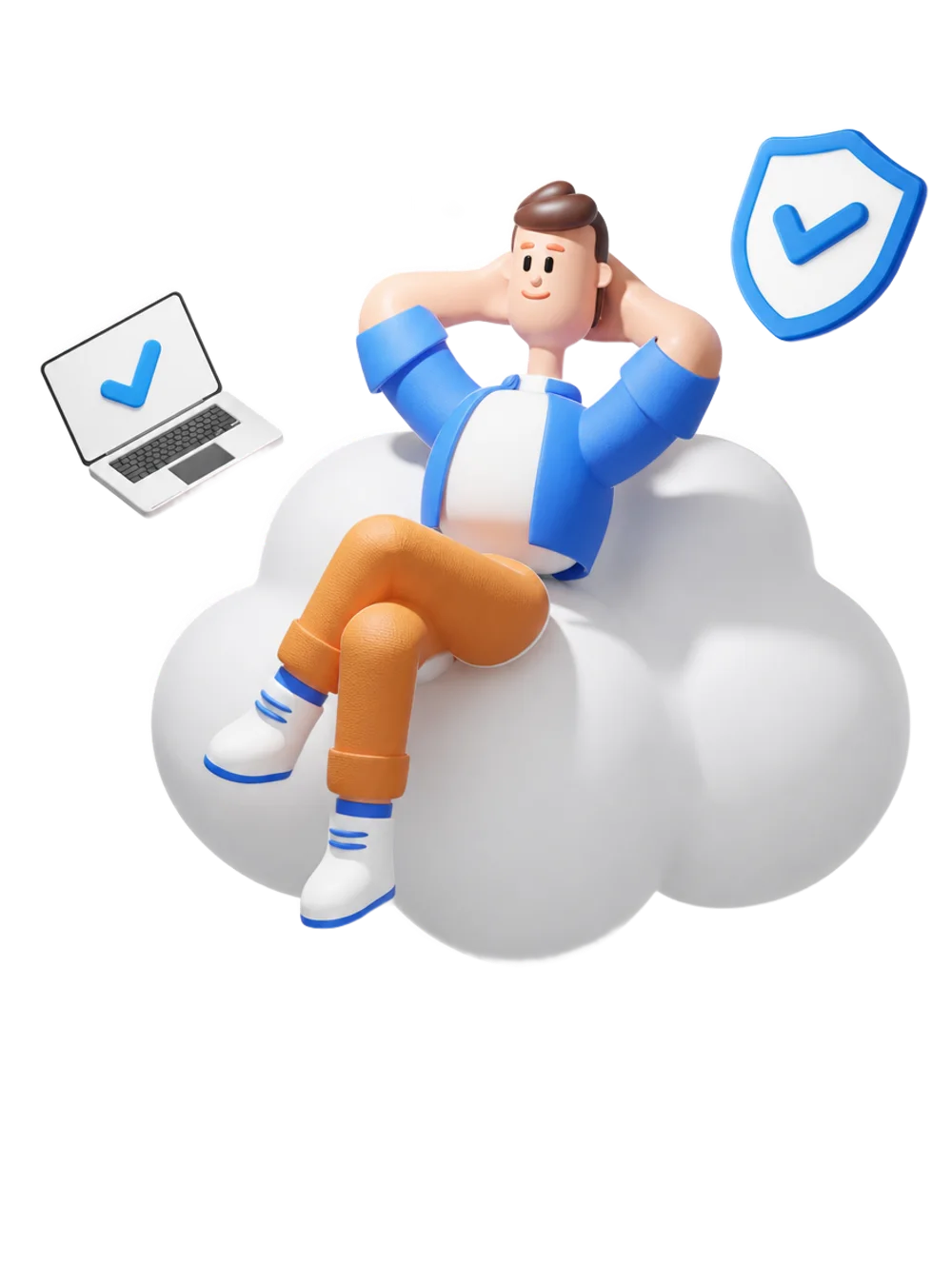 XS4Arabia AI integration best practices — 3D character relaxing on a cloud with a secure checkmark