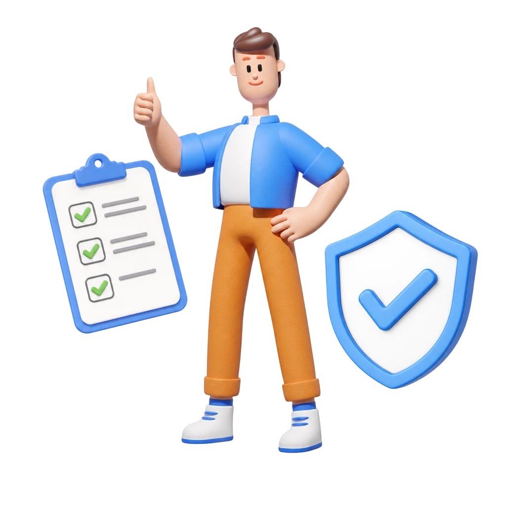 Why choose XS4Arabia for AI integrations — 3D character with a checklist and quality shield