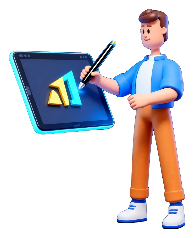 XS4Arabia 3D character — digital graphic design on a tablet