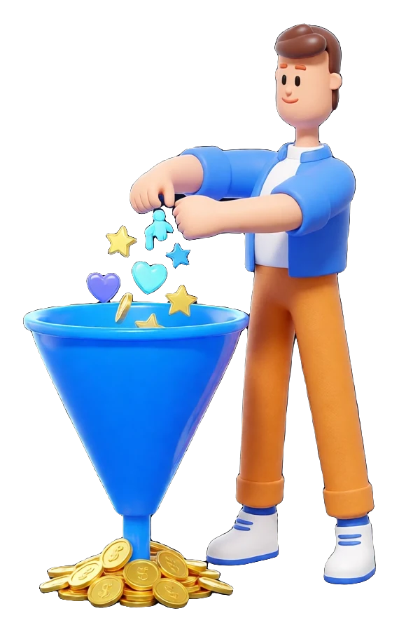XS4Arabia 3D character — advertising funnel that turns clicks into revenue in Bahrain